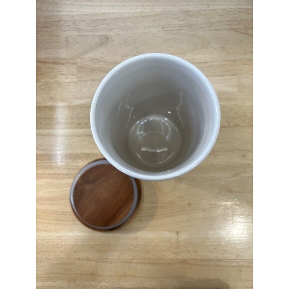 Rae Dunn Hop to It Ceramic Canister W/ Wooden Lid Easter Bunny Themed Decor - Picture 4 of 7